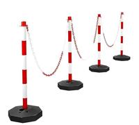 Red & White Plastic Chain Post Set (4 Posts, 32ft Chain) - Fillable 1m High Safety Barrier for Crowd Traffic Control, Car Parks and Demaraction
