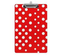 Red White Polka Dot Clipboard, A4 Acrylic Clipboard with Hanging Hole, Ultra-Light Clip Board - Holds 100 Sheets, Shatterproof Document Holder for Office, 12.5" X 8.5"