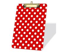 Red White Polka Dot Clipboard, Acrylic Legal A4 Size Clip Boards, Low Profile Gold Metal Clip with Retractable Hanging Tab Cute Clipboards for School Supplies Nurses Students Boss - 9 x 12.5 in