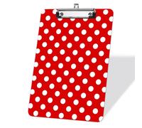 Red White Polka Dot Clipboard, Acrylic Legal A4 Size Clip Boards, Low Profile Silver Metal Clip with Retractable Hanging Tab Cute Clipboards for School Supplies Nurses Students Boss - 9 x 12.5 in