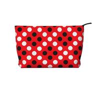 red White Polka dot Corduroy Makeup Bag – Versatile Cosmetic Pouch with Zipper for Daily Use and Travel Capacity Organizer