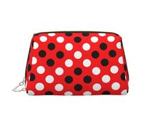 Red White Polka Dot Leather Makeup Bag for Travel, Portable Cosmetic Organizer, Make Up Bag with Zipper