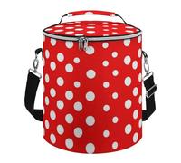 Red White Polka Dot Lunch Bag, 15L Portable Leakproof Picnic Basket with Shoulder Strap, Insulated Picnic Cooler Bag for Camping, Beach, Hiking & Groceries