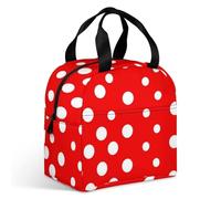 Red White Polka Dot Lunch Bag Large Capacity, Leakproof Insulated LunchBox for Women Men, Thermal Cooler Bags Portable Lunch Tote Bag for Office, Travel & Picnic