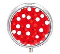 Red White Polka Dot Metal Pill Organizer, 3 Compartment Waterproof Pill Case with Mirror for Purse Pocket Bag, Daily Medicine Vitamin Holder, Portable Travel Med Container(Round)