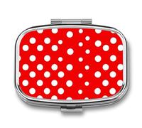 Red White Polka Dot Pill Box with 2 Compartments Portable Metal Medicine Organizer for Pocket Purse and Travel Compact Pill Case and Fish Oil Vitamins Supplements