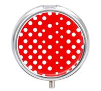 Red White Polka Dot Pill Organizer 3 Compartments, Round Small Pill Box for Purse & Pocket, Portable Daily Medicine Box to Hold Vitamins, Supplements, Pills, Fish Oil