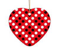 Red White Polka Dot Print Christmas Ceramic Decor Gift,Unique Star Heart Shaped Pendant Ornament For Holiday Decor