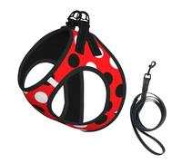 red White Polka dot Print Dog Harness and Leash Set,Breathable Adjustable Escape Proof Vest for Dogs, Cats