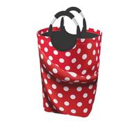 Red White Polka Dot Print Freestanding Tall Clothes Hamper, Large Collapsible Laundry Bag With Aluminum Handles For Dorm