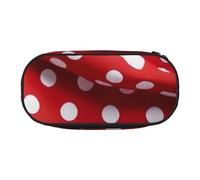 red white polka dot Print Pencil Case Spacious Pen Pouch Zipper High Capacity Makeup Tools Office Supplies, Black, One Size, Cute