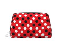 Red White Polka Dot Print Small Makeup Bag, Cosmetic Pouch with Wide Zipper, Travel Makeup Organizer for Women
