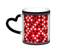 Red White Polka Dot Print Thermal Color Changing Mug, Ceramic Coffee Cup, Magic Mug for Home Office Cafe