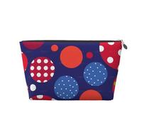 red White Polka dot Printed Toiletry Bag for Women Girl Portable Travel Cosmetic Bag Leather Makeup Pouch Organizer with Silver Zipper