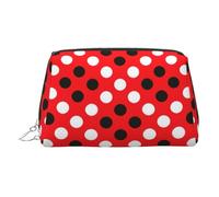 Red White Polka Dot Toiletry Cosmetics Bag, Portable Travel Cosmetic Makeup Bag,PVC Leather,with Compartments