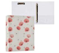 Red White Poppies 3 D-Ring Binder A4 1 Pack with 200 Sheet for Kids School Supplies Women Men Office