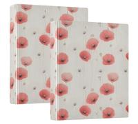 Red White Poppies 3 D-Ring Binder A4 2 Pack with 200 Sheet for Kids School Supplies Women Men Office