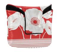 Red White Poppies Abstract Patterns Mallet Putter Head Cover Magnetic Snap Putter Headcover for Most Brand Waterproof PU Leather