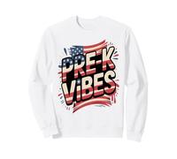 Red White PRE-K School VIBES First Day US Flag Teacher Crew Sweatshirt
