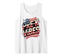 Red White PRE-K School Vibes First Day US Flag Teacher Crew Tank Top