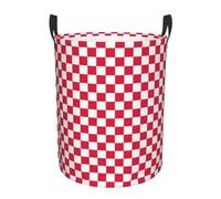 Red White Print Collapsible Circular Laundry Hamper - Waterproof Canvas Basket With Handles For Kids Toy Storage, Dirty Clothes Organizer For Bedroom/Laundry Room