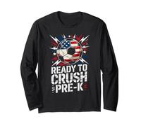 Red White Ready Crush PRE-K Kick Off Soccer Teacher Happy Long Sleeve T-Shirt