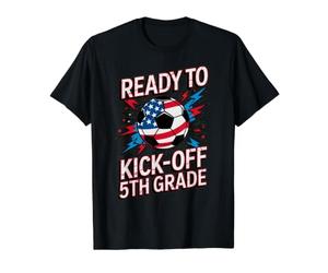 Red White Ready to KICK Off 5TH Grade Soccer First Day US Value Graphic T-Shirt, Men, Black, L