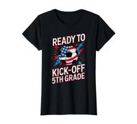 Red White Ready to KICK Off 5TH Grade Soccer First Day US Value Graphic T-Shirt, Women, Black, S