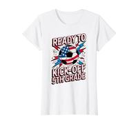 Red White Ready to KICK Off 5TH Grade Soccer First Day US Value Graphic T-Shirt, Women, White, M