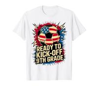 Red White Ready to KICK Off 9TH Grade Soccer First Day US Value Graphic T-Shirt, Men, White, XL