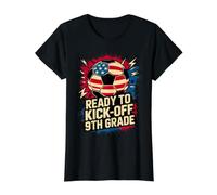 Red White Ready to KICK Off 9TH Grade Soccer First Day US Value Graphic T-Shirt, Women, Black, XL