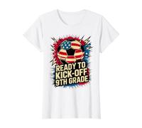 Red White Ready to KICK Off 9TH Grade Soccer First Day US Value Graphic T-Shirt, Women, White, XL