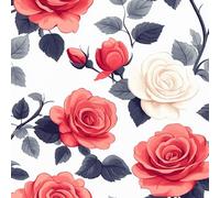 Red White Rose Wallpaper Self-Adhesive 0.45×20 m Plants Flower Pattern Matte Contact Paper Removable Thicken Waterproof Canvas Peel and Stick Wall Paper for Home Decoration Furniture Renovation