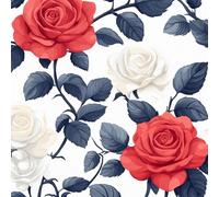 Red White Rose Wallpaper Self-Adhesive 0.52×20 m Plants Flower Pattern Matte Contact Paper Removable Thicken Waterproof Canvas Peel and Stick Wall Paper for Home Decoration Furniture Renovation