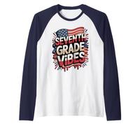 Red White Seventh Grade Vibes First Day US Flag Teacher Raglan Baseball Tee
