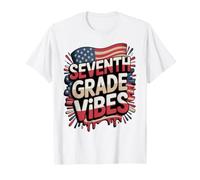 Red White Seventh Grade Vibes First Day US Flag Teacher T-Shirt