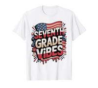 Red White Seventh Grade Vibes First Day US Flag Teacher Value Graphic T-Shirt, Men, White, L