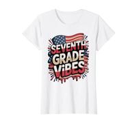 Red White Seventh Grade Vibes First Day US Flag Teacher Value Graphic T-Shirt, Women, White, M