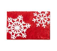 Red White Snowflake Christmas Bathroom Rugs Non-Slip Rubber Backed Machine Washable, Soft Absorbent Shaggy Xmas Bath Mat Rug Winter Themed Christmas Festive Bathroom Floor Mat (50x80cm)