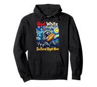 Red White So Feral Right Now Raccoon Hot Dog Art Pullover Hoodie