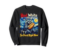 Red White So Feral Right Now Raccoon Hot Dog Art Sweatshirt