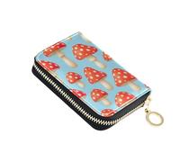 Red White Spotted Mushrooms Blue Womens Wallet Zip Around Cute Card Holder RFID Blocking Print Zipper Wallet with Coin Pouch