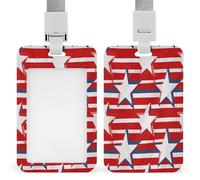 Red White Star Stripe Flag Badge Holder,Durable Sturdy Lanyard Badge Protector Push-Pull Type Adjustable Fashionable Work ID Cover for Metro Nurse Office