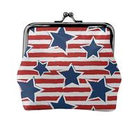 Red White Star Stripe Flag Print Fashion Ms Leather Pouch Portable Wallet Kiss-Lock Money Bag Cute Clutch Fo Women