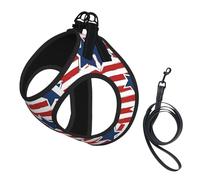 Red White Star Stripe Flag Print Small Dog Harness And Leash Set, Adjustable Soft Vest With 360° Reflective Straps For Cats Puppy