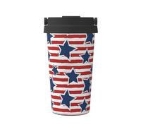 Red White Star Stripe Flag Print Travel Mug Coffee Cup Thermal Leakproof, Insulated Stainless Steel Flask Hot Cold Drinks Cup