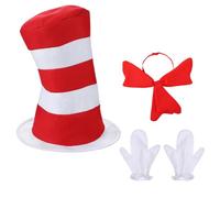 Red White Stripe Top Hat Gloves Bow Tie Set Adults Costume Hat with Gloves Bowknot Novelty Headwear Fancy Dress Kit for Adult Teen Halloween Christmas Carnival Cosplay Party Dress Up Props