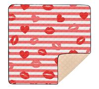 Red White Striped Heart Lip Love Large Non-Slip Baby Girl Play mat for Indoor Outdoor Cozy Breathable Foldable Kicking Mat for Babies Infants Toddlers, 50'' x 50''tapete de