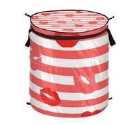 Red White Striped Heart Lip Love laundry basket collapsable and waterproof toy storage with sturdy handle tubs 15 gallon linen for closet blanket towel canasta de ropa sucia para ni?os