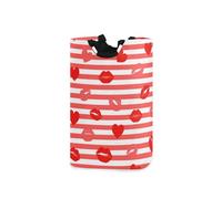 Red White Striped Heart Lip Love laundry baskets, collapsable and waterproof fabric cube storage baskets bins with sturdy handle for toys tool 51L laundry separator hamper